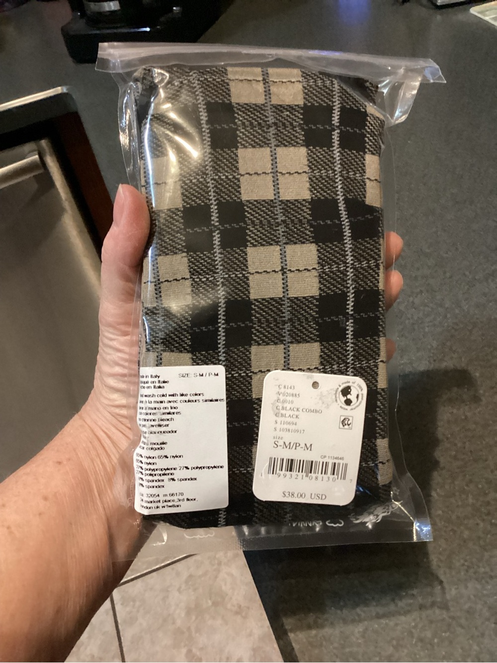Free People Black and Gray Plaid tights small